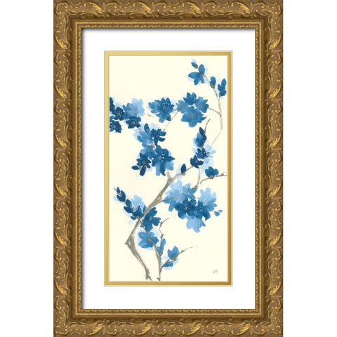 Blue Branch III v2 Crop Gold Ornate Wood Framed Art Print with Double Matting by Paschke, Chris