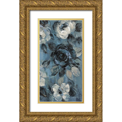 Loose Flowers on Dusty Blue IV Gold Ornate Wood Framed Art Print with Double Matting by Vassileva, Silvia