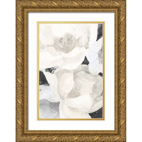 White Flowers on Black Gold Ornate Wood Framed Art Print with Double Matting by Hristova, Albena