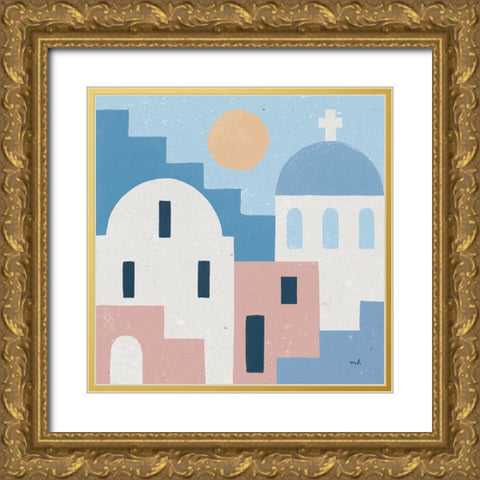 Santorini Summer I Sq Gold Ornate Wood Framed Art Print with Double Matting by Hershey, Moira