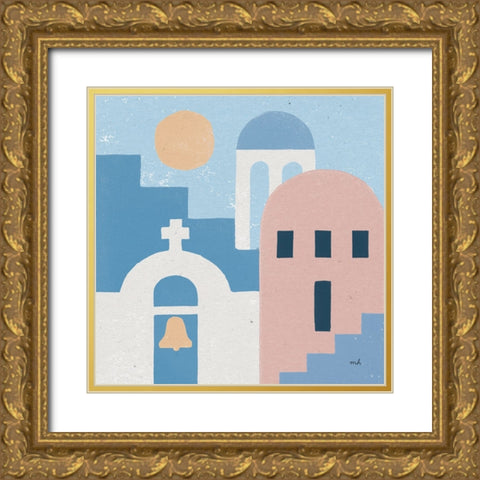 Santorini Summer II Sq Gold Ornate Wood Framed Art Print with Double Matting by Hershey, Moira