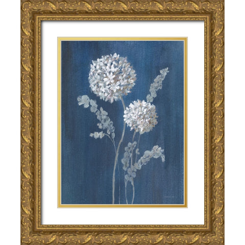 Airy Blooms II Dark Blue Gold Ornate Wood Framed Art Print with Double Matting by Nai, Danhui