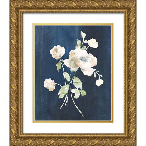 White Florals of Summer III Gold Ornate Wood Framed Art Print with Double Matting by Nai, Danhui