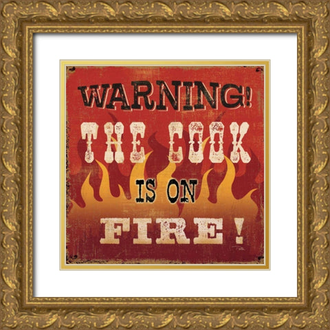 The Cook is on Fire Gold Ornate Wood Framed Art Print with Double Matting by Pela Studio