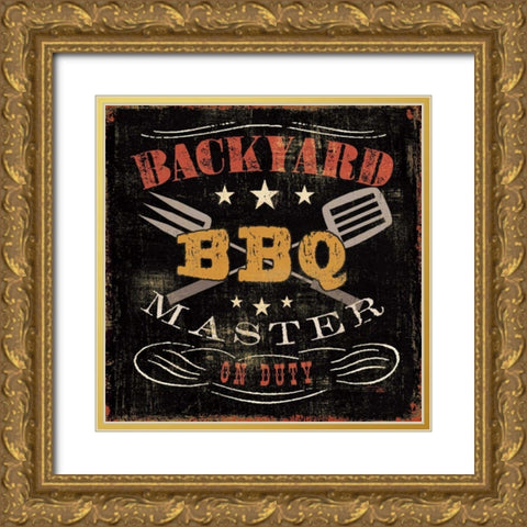 Backyard BBQ Gold Ornate Wood Framed Art Print with Double Matting by Pela Studio
