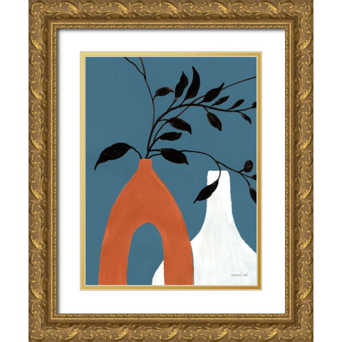 Slender Stems I Jewel Toned Gold Ornate Wood Framed Art Print with Double Matting by Nai, Danhui