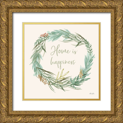 Leaf and Stem Wreath I Gold Ornate Wood Framed Art Print with Double Matting by Horn, Laura