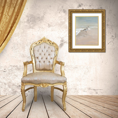 Shorebirds on the Sand II Gold Ornate Wood Framed Art Print with Double Matting by Nai, Danhui