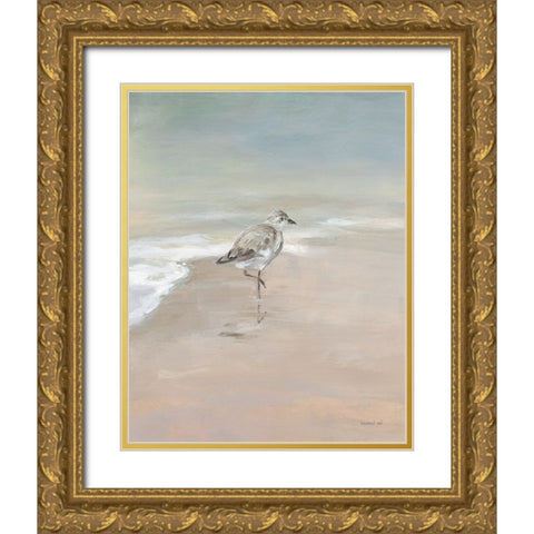 Shorebirds on the Sand II Gold Ornate Wood Framed Art Print with Double Matting by Nai, Danhui