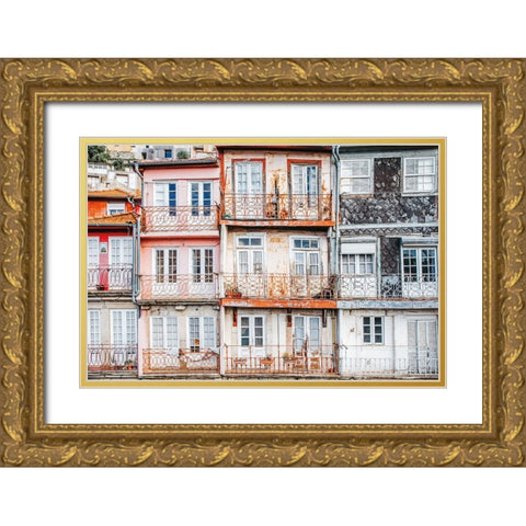 Porto Houses Gold Ornate Wood Framed Art Print with Double Matting by Marshall, Laura