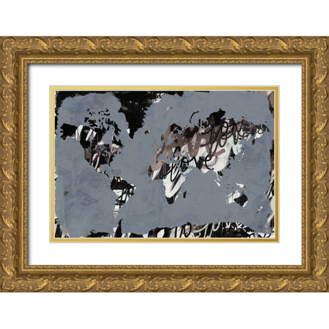 Love the World Map Gold Ornate Wood Framed Art Print with Double Matting by Youngstrom, Kent