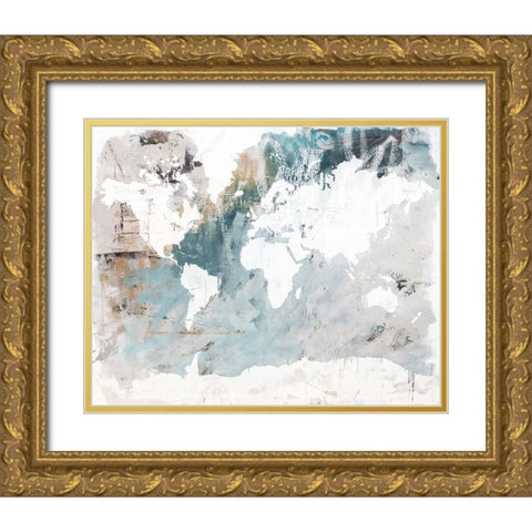 Neutral World Map Gold Ornate Wood Framed Art Print with Double Matting by Youngstrom, Kent