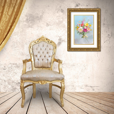 Country Bouquet I v2 Gold Ornate Wood Framed Art Print with Double Matting by Nai, Danhui