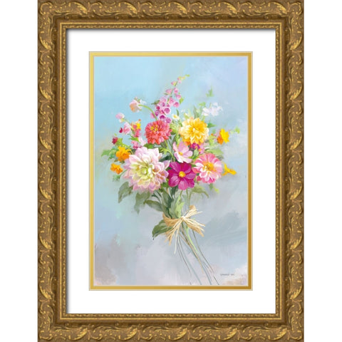 Country Bouquet I v2 Gold Ornate Wood Framed Art Print with Double Matting by Nai, Danhui