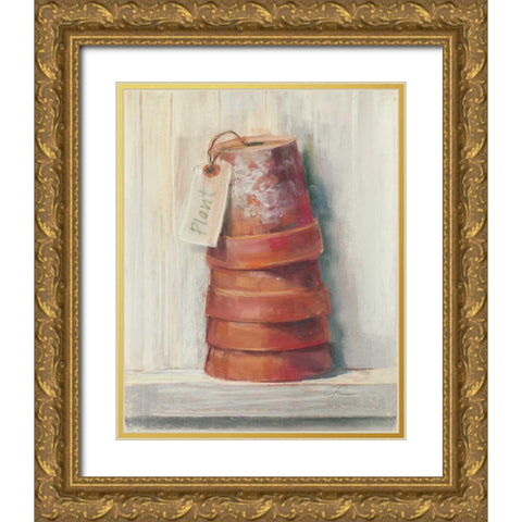 Terracotta Pots Gold Ornate Wood Framed Art Print with Double Matting by Rowan, Carol