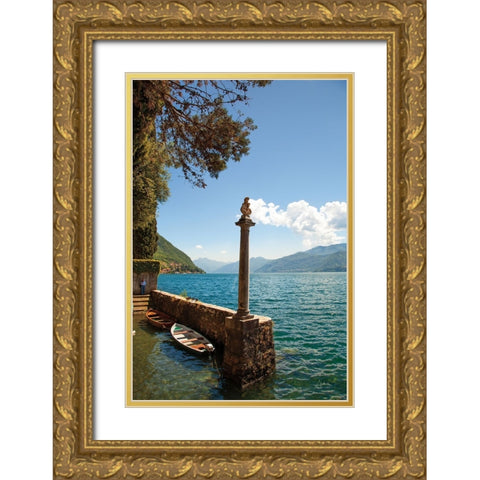 Boats by Lake Como Gold Ornate Wood Framed Art Print with Double Matting by Aledanda
