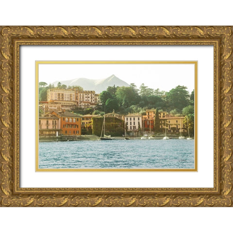 Lake Como Morning Gold Ornate Wood Framed Art Print with Double Matting by Aledanda