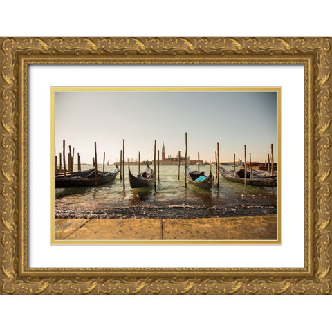 Venice Gondolas Gold Ornate Wood Framed Art Print with Double Matting by Aledanda