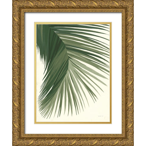 Retro Big Leaf II Green Gold Ornate Wood Framed Art Print with Double Matting by Nai, Danhui