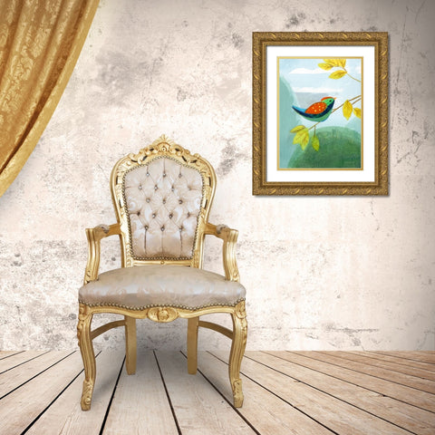 Colorful Birds I Gold Ornate Wood Framed Art Print with Double Matting by Nai, Danhui