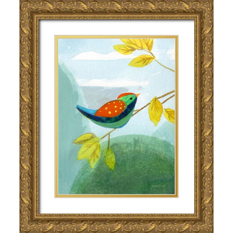 Colorful Birds I Gold Ornate Wood Framed Art Print with Double Matting by Nai, Danhui