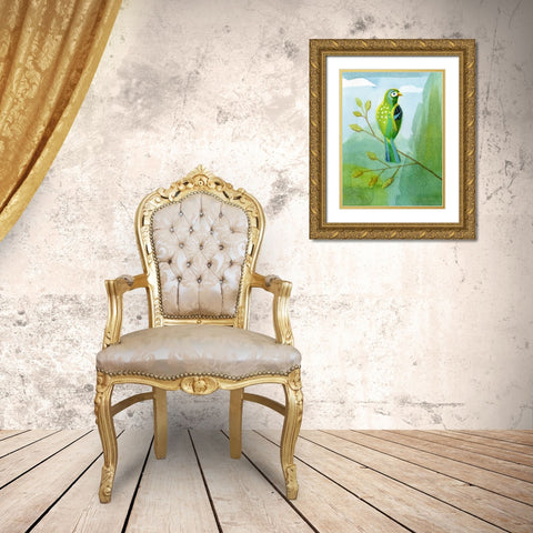 Colorful Birds III Gold Ornate Wood Framed Art Print with Double Matting by Nai, Danhui