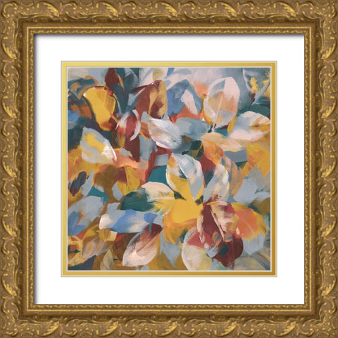 Fall Confetti Leaves Gold Ornate Wood Framed Art Print with Double Matting by Nai, Danhui