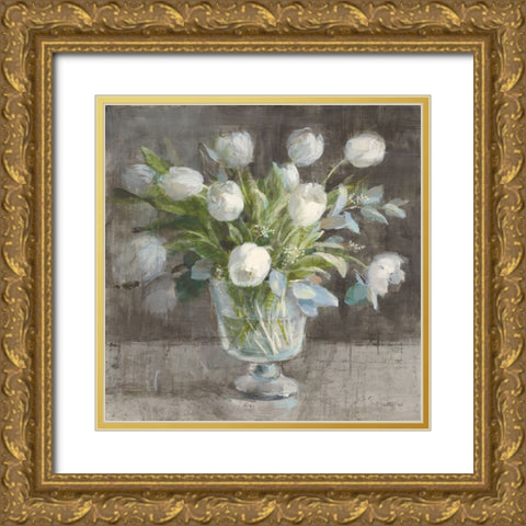 Serene Tulips Gold Ornate Wood Framed Art Print with Double Matting by Nai, Danhui