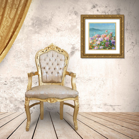 Beach Hydrangeas Gold Ornate Wood Framed Art Print with Double Matting by Nai, Danhui