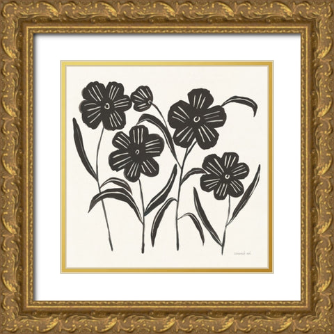 Floral Simplicity I Cream Gold Ornate Wood Framed Art Print with Double Matting by Nai, Danhui
