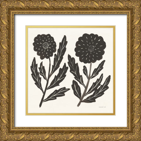Floral Simplicity II Cream Gold Ornate Wood Framed Art Print with Double Matting by Nai, Danhui
