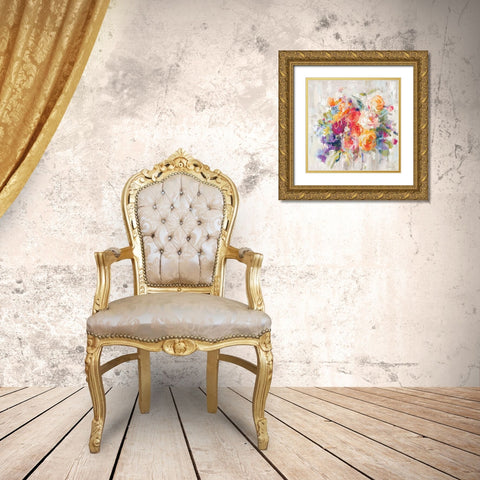 Sun Drenched Bouquet Autumn Gold Ornate Wood Framed Art Print with Double Matting by Nai, Danhui