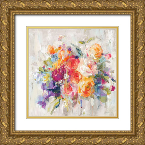Sun Drenched Bouquet Autumn Gold Ornate Wood Framed Art Print with Double Matting by Nai, Danhui