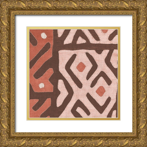 Kuba Cloth I Square I Blush Gold Ornate Wood Framed Art Print with Double Matting by Wild Apple Portfolio