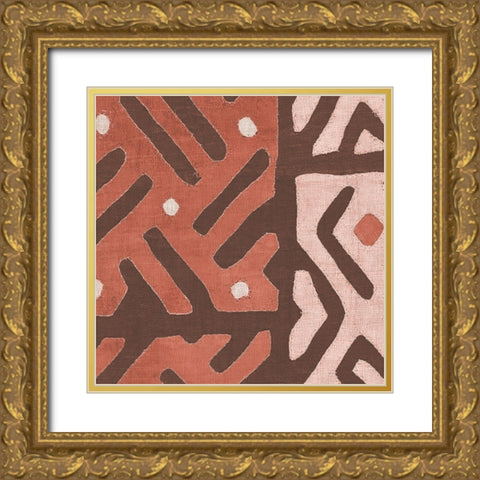 Kuba Cloth I Square II Blush Gold Ornate Wood Framed Art Print with Double Matting by Wild Apple Portfolio