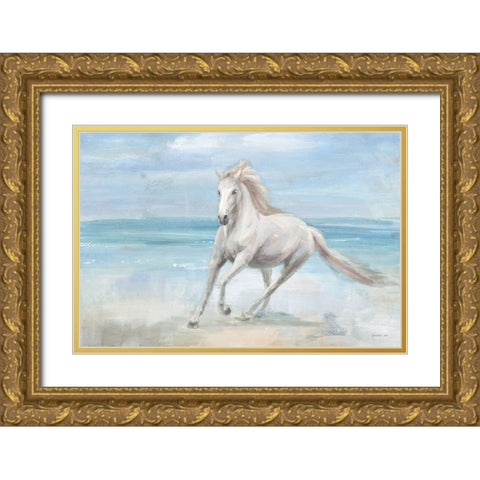 Gallop on the Beach Gold Ornate Wood Framed Art Print with Double Matting by Nai, Danhui