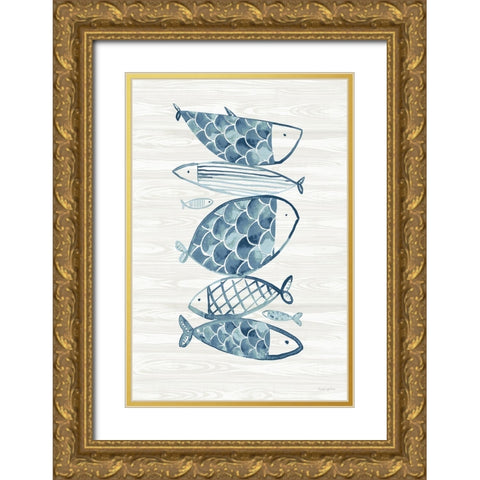 Driftwood Blue Fish I Gold Ornate Wood Framed Art Print with Double Matting by Charro, Mercedes Lopez