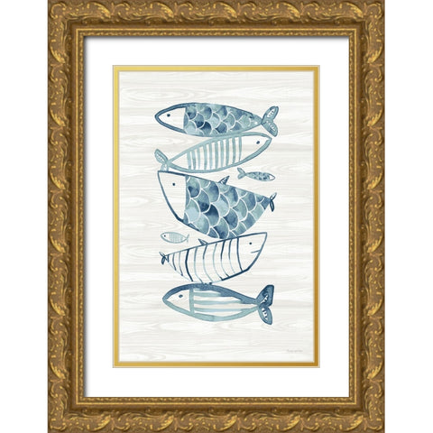 Driftwood Blue Fish II Gold Ornate Wood Framed Art Print with Double Matting by Charro, Mercedes Lopez