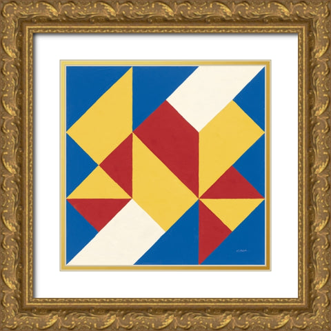 Triangles I Bright Primary Gold Ornate Wood Framed Art Print with Double Matting by Schick, Mike