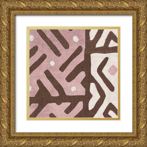 Kuba Cloth I Sq II Pink and White Gold Ornate Wood Framed Art Print with Double Matting by Wild Apple Portfolio