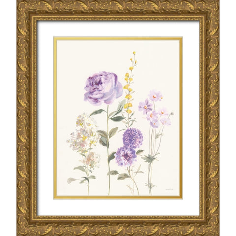 Picket Fence Flowers I Pastel Gold Ornate Wood Framed Art Print with Double Matting by Nai, Danhui