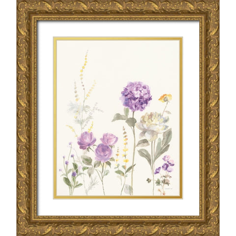 Picket Fence Flowers II Pastel Gold Ornate Wood Framed Art Print with Double Matting by Nai, Danhui