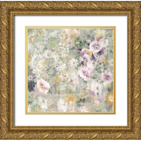 Flower Shower Light Gold Ornate Wood Framed Art Print with Double Matting by Nai, Danhui