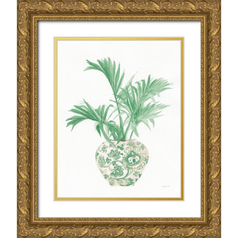 Palm Chinoiserie II Pink Green Gold Ornate Wood Framed Art Print with Double Matting by Nai, Danhui