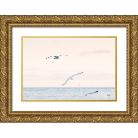 Sunset Flocks Gold Ornate Wood Framed Art Print with Double Matting by Larson, Nathan