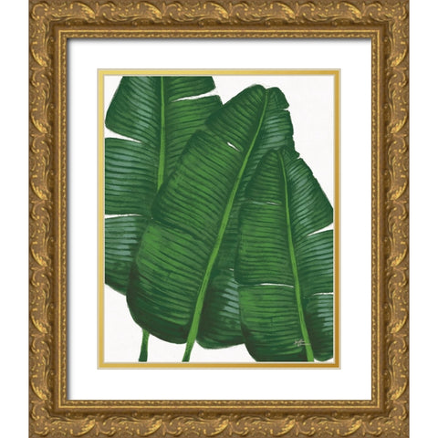 Emerald Banana Leaves II Gold Ornate Wood Framed Art Print with Double Matting by Penner, Janelle