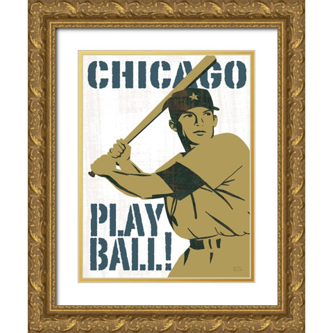 Play Ball Chicago Gold Ornate Wood Framed Art Print with Double Matting by Mullan, Michael