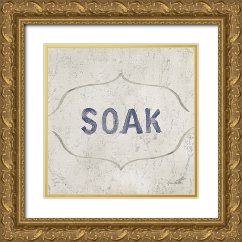 Victorian Bath Words III Sq Gold Ornate Wood Framed Art Print with Double Matting by Nai, Danhui