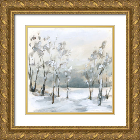 Snowy Winter Trees Gold Ornate Wood Framed Art Print with Double Matting by Pete, Katrina