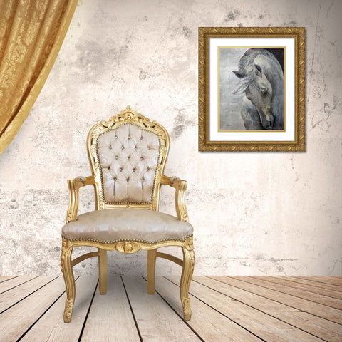 Shy Grey No Tear Gold Ornate Wood Framed Art Print with Double Matting by Hristova, Albena